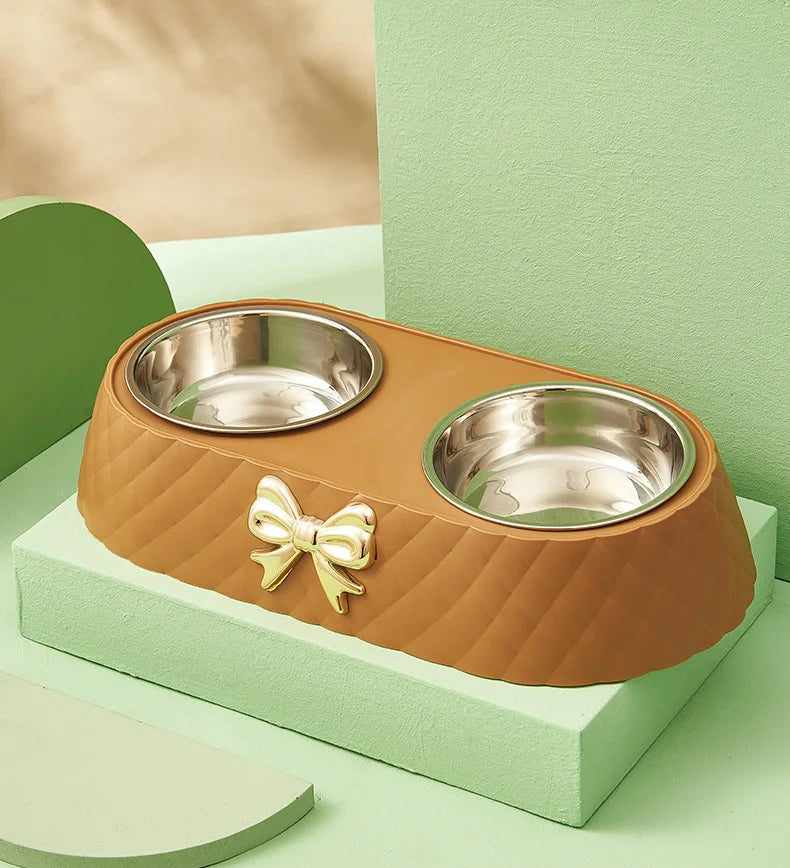 bow-tie double pet food & water bowl