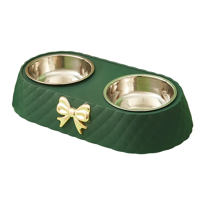 bow-tie double pet food & water bowl