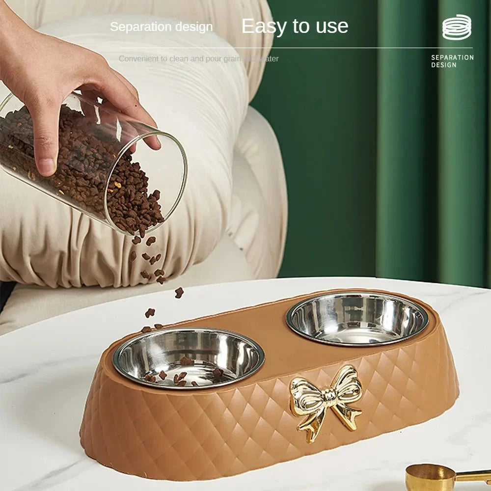 bow-tie double pet food & water bowl