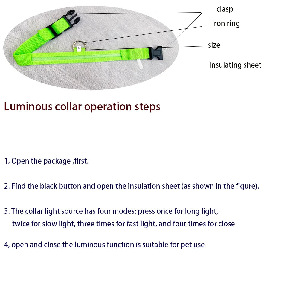 nylon led night safety pet collar