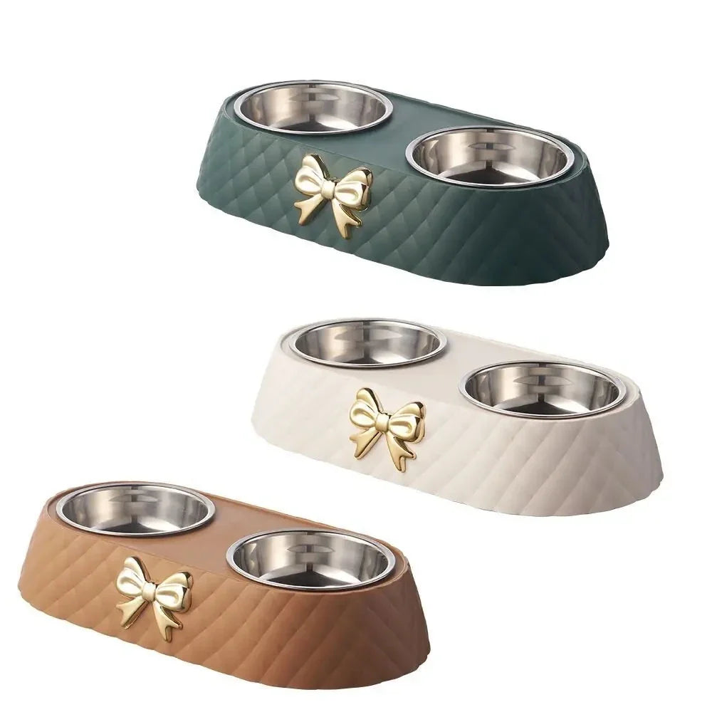 bow-tie double pet food & water bowl