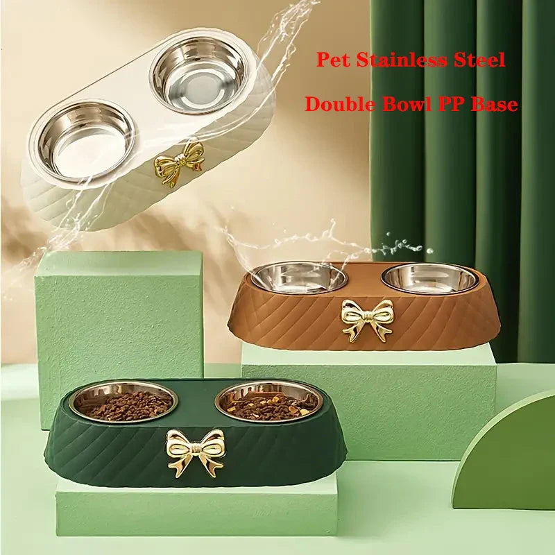 bow-tie double pet food & water bowl