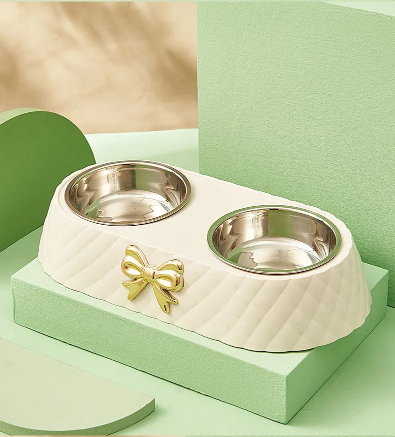 bow-tie double pet food & water bowl