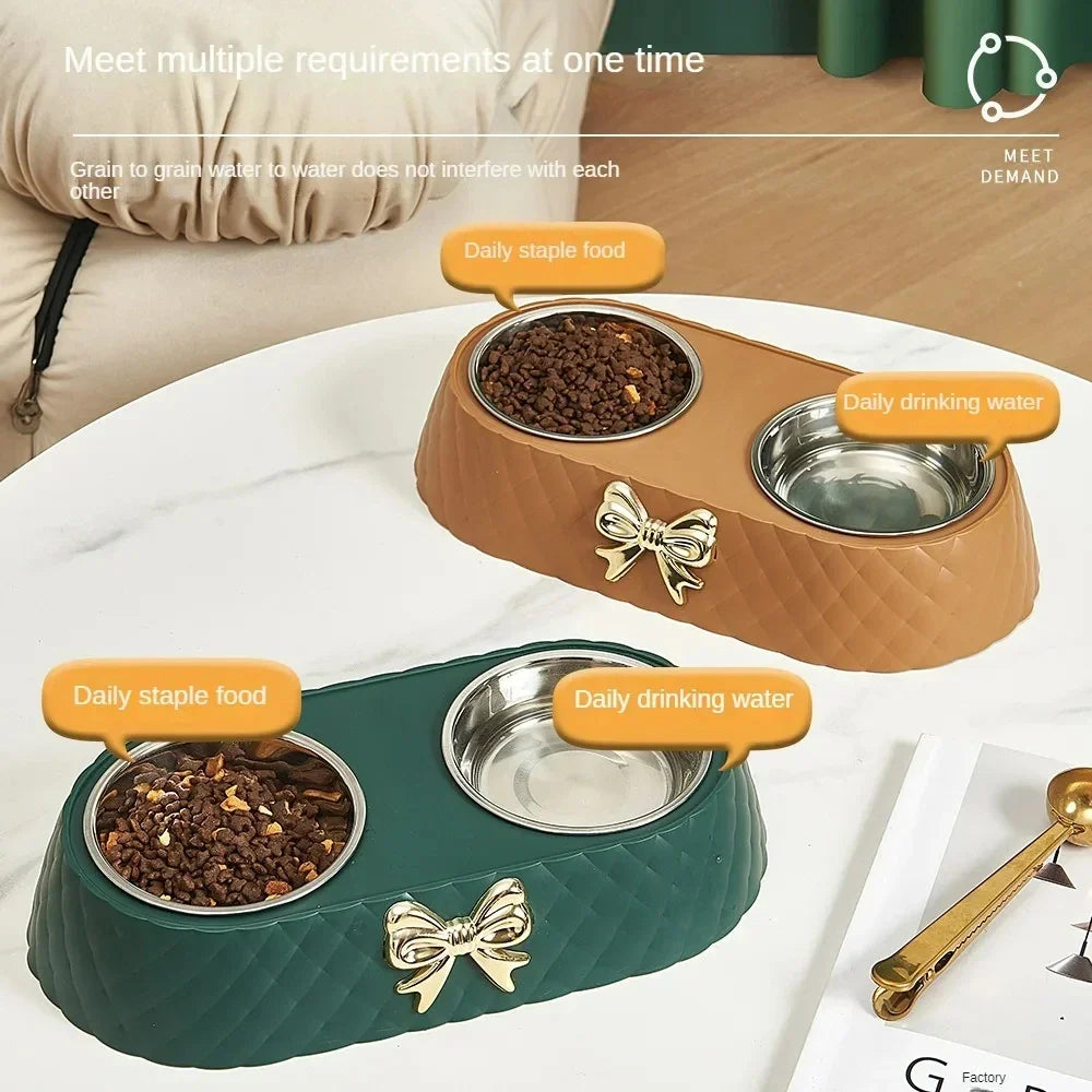 bow-tie double pet food & water bowl